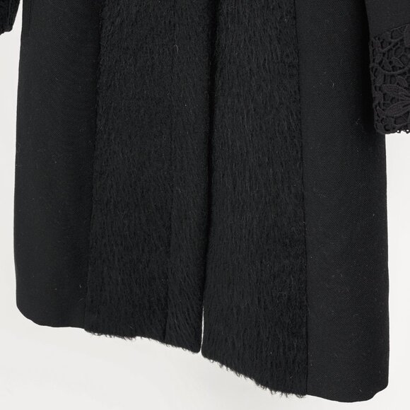Versus Versace Black Fuzzy Wool Lace-Trim Coat - Picture 7 of 11